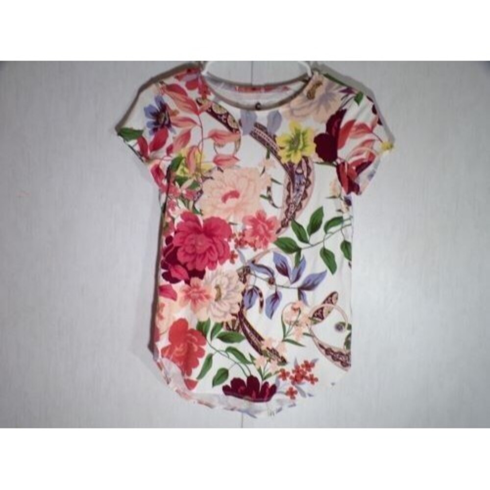 Cupio Women Short Sleeve Pullover Top Size S Floral Paisley Multicolor Stretch